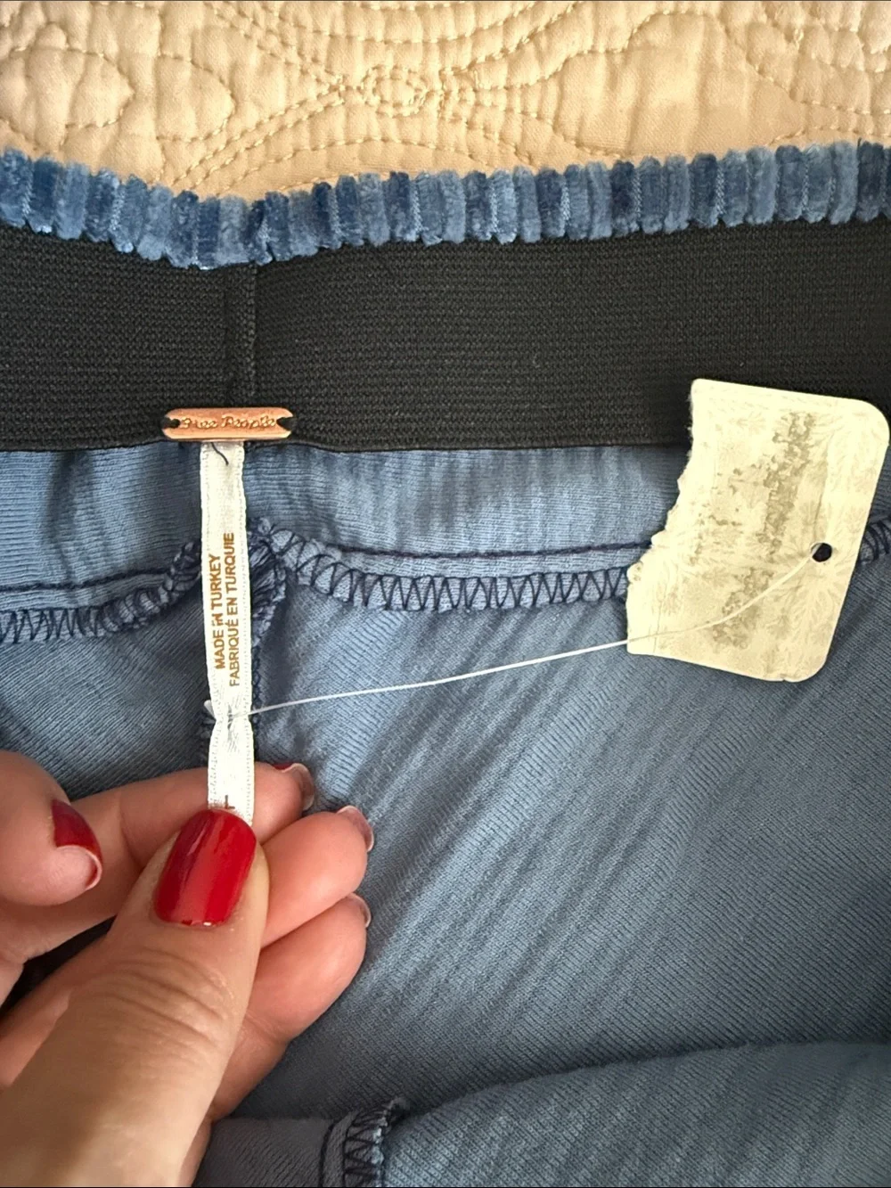 Free People Light Blue Velvet Trim Waistband Pants